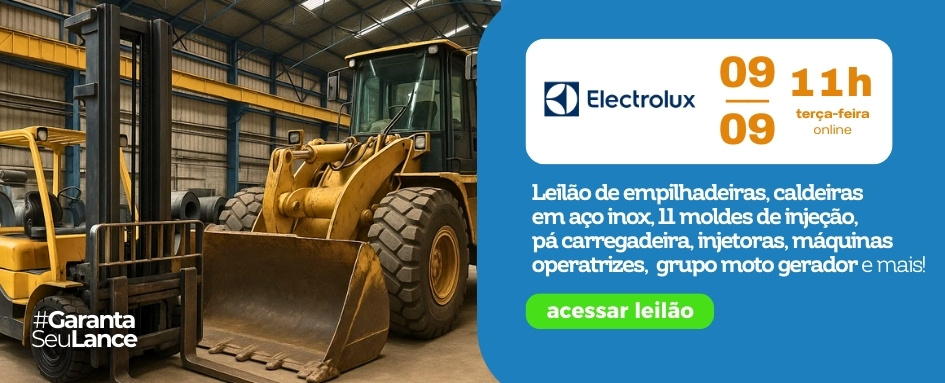 Leilão de empilhadeiras, caldeiras em aço inox, 11 moldes de injeção, pá carregadeira, injetoras, máquinas operatrizes | DeSeuLance