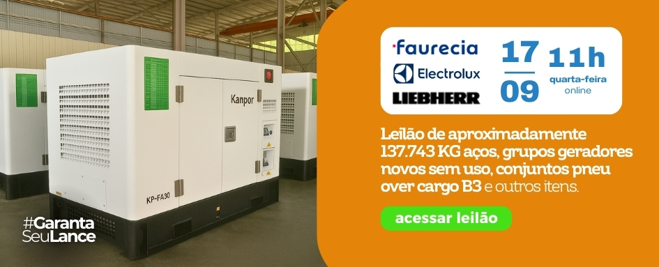 Leilão de aproximadamente 137.743 KG aços, grupos geradores novos, conjuntos pneu over cargo B3 | DeSeuLance