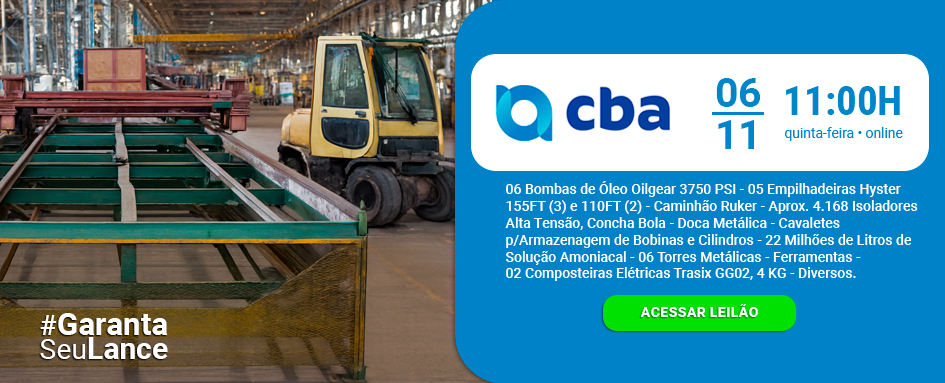 Leilão CBA de Empilhadeira, Bomba de Pistões, Compressor de Ar e muito mais