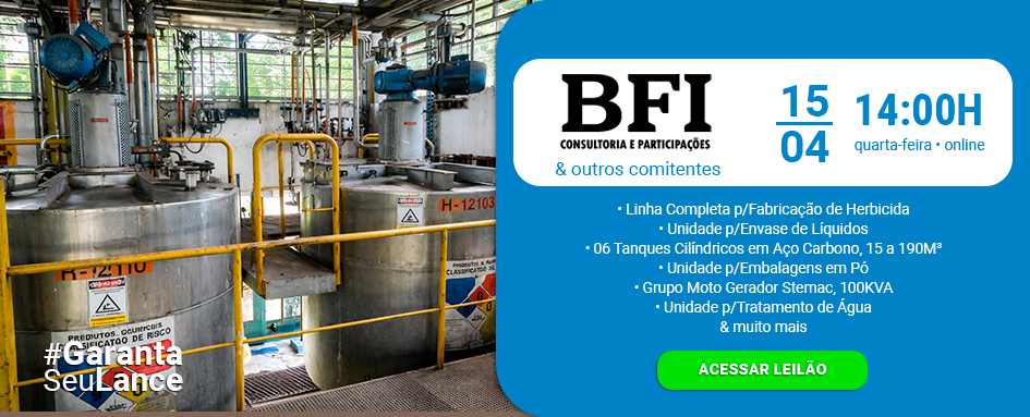 Leilão de Linha Completa p/Fabricação de Herbicida, Transformador e muito mais