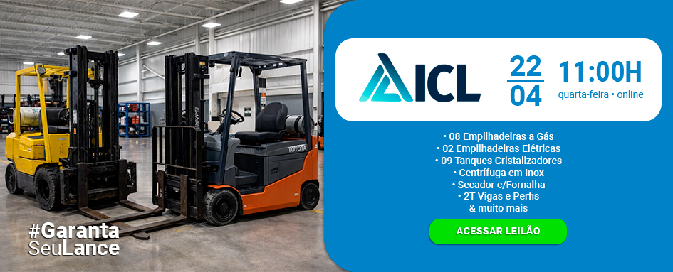 Leilão de empilhadeiras, tanque critalizadores e muito mais